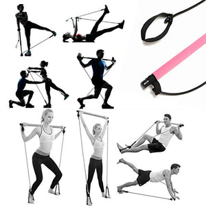 Artoflifer Exercise Resistance Band Yoga Pilates Bar Kit Portable Pilates Stick Muscle Toning Bar Home Gym Pilates with Foot Loop for Total Body Workout (Pink)