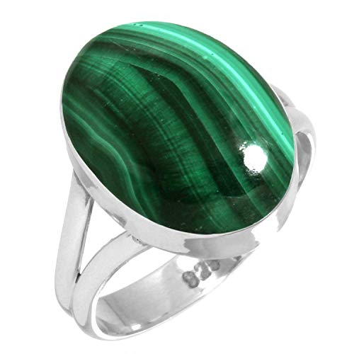 925 Sterling Silver Ring Natural Malachite Handmade Jewelry Size 9