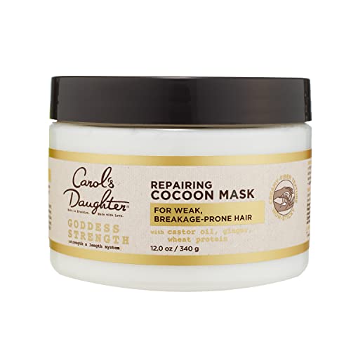 Soft-Sheen Carson Carol's Daughter Goddess Strength Repairing Cocoon Hydrating Hair Mask for Dry Damaged & Curly Hair, Restores Moisture, Made with Castor Oil, 12 Oz, White