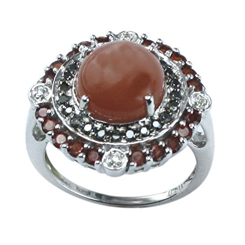 Carillon Chocolate Moonstone Natural Gemstone Halloween Jewelry Round Shape 14K White Gold Ring For Women for Men