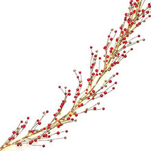 Load image into Gallery viewer, Christmas Garland with Lights - 6 Ft, Battery Operated, 100 LED Lights, Red and Gold Pip Berry Branch, Primitive/Farmhouse Style, Lighted Indoor Holiday Decor for Table or Fireplace Mantle
