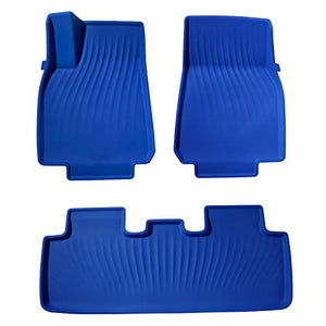 August Auto All Weather Heavy Duty Waterproof TPE Car Floor Mats for Tesla Model Y 2015-2022,Custom fit Protection,Set of 3 (Blue)