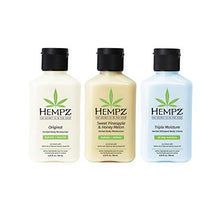 Load image into Gallery viewer, Hempz Original, Sweet Pineapple &amp; Honey Melon, and Triple Moisture Travel Size Moisturizers, Pure, Natural &amp; Herbal Hemp Seed Lotion for Dryness, 2.25oz, 3-Pack Bundle
