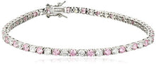 Load image into Gallery viewer, Sterling Silver Alternating Pink and White Prong Set AAA Cubic Zirconia Tennis Bracelet, 7.5" (5.9 cttw)
