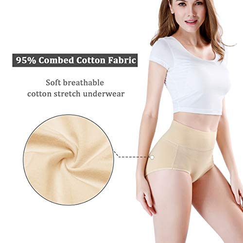 Load image into Gallery viewer, wirarpa Women's Cotton Underwear Panties High Waisted Full Briefs 4 Pack Ladies No Muffin Top Underpants Beige Size 5, Small