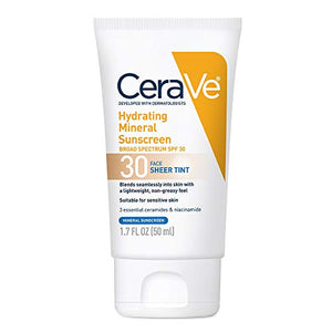 CeraVe Tinted Sunscreen with SPF 30 | Hydrating Mineral Sunscreen With Zinc Oxide & Titanium Dioxide | Sheer Tint for Healthy Glow | 1.7 Fluid Ounce