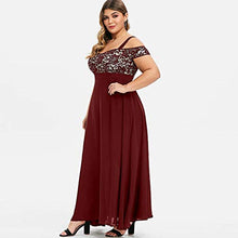 Load image into Gallery viewer, Aniywn Plus Size Dress Women Off Shoulder Chiffon Lace Long Dress Floral Lace Party Evening Gown Maxi Dress Wine
