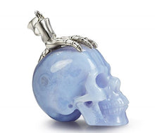 Load image into Gallery viewer, Skullis Necklace of Blue Lace Agate Carved Crystal Skull and Silver Bones Pendant for Men and Women, 925 Sterling Silver Chain,Skull Jewelry.

