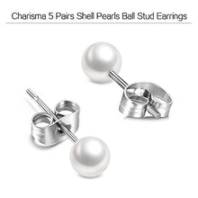 Load image into Gallery viewer, Charisma 3-7mm Composite Pearl Earrings Round Ball Pearls Stud Earrings Hypoallergenic 5 Pairs Mixed Sizes Imitation Pearl Earrings Set for Girls Women
