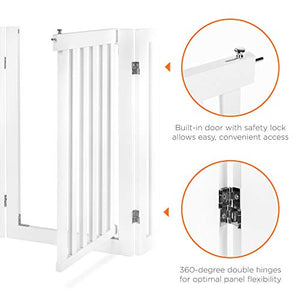 Best Choice Products 31.5in 4-Panel Freestanding Wooden Pet Gate w/Walk Through Door, Adjustable Pen - White