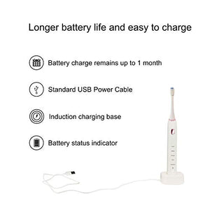 Sonic Bluetooth Rechargeable Electronic Toothbrush – 5 Modes – App Control – Smart Timer – Wireless Charging – Orthodontic Portable Power Toothbrush – 2 Replacement Dupont Brush Heads (White)