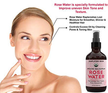 Load image into Gallery viewer, Rose Water for Face &amp; Hair, USDA Certified Organic Facial Toner. Alcohol-Free Makeup Setting Hydrating Spray Mist. 100% Natural Anti-Aging Petal Rosewater by Simplified Skin (4 oz)
