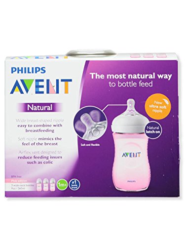 Avent 3-Pack Natural Wide-Neck Bottles - pink, one size