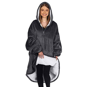 THE COMFY Original Quarter Zip | Oversized Microfiber & Sherpa Wearable Blanket with Zipper, Seen On Shark Tank, One Size Fits All Charcoal