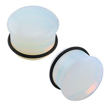 Load image into Gallery viewer, ZS Single Flare Clear Opalite Moonstone Ear Plugs and Tunnels with O-Ring Stretcher Expander Pair (7/16"(11mm))
