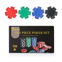 Load image into Gallery viewer, PLAYWUS Poker Set, 100 Pcs Poker Chip Set, Travel Poker Set with 11.5 Gram Iron Chips for Texas Holdem, Blackjack Gambling
