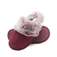 Load image into Gallery viewer, Jessica Simpson Women's Comfy Faux Fur House Slipper Scuff Memory Foam Slip on Anti-skid Sole, Burgundy, Large
