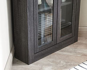 Home Source Bar Cabinet Bookshelf with Glass Doors in Chocolate Finish