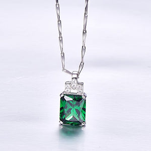 BONLAVIE Women's 6.95ct Created Green Emerald Pendant Necklace 925 Sterling Silver, 18" (Green)