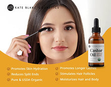 Load image into Gallery viewer, Castor Oil (2oz), USDA Certified Organic, 100% Pure, Cold Pressed, Hexane Free by Kate Blanc Cosmetics. Stimulate Growth for Eyelashes, Eyebrows, Hair. Skin Moisturizer &amp; Hair Treatment Starter Kit
