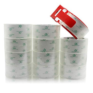 12 Rolls Clear Packing Tape Rolls with Free Dispenser, Heavy Duty Refill Tape for Shipping Moving and Packaging, 2.4Mil 1.88 Inch x 60 Yard, BOMEI PACK