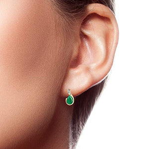 10k Yellow Gold Genuine Pear-Shape Emerald and Diamond Earrings