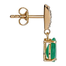 Load image into Gallery viewer, 10k Yellow Gold Genuine Pear-Shape Emerald and Diamond Drop Dangle Earrings
