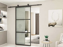 Load image into Gallery viewer, JUBEST 36in x 84in Glass Barn Door, Clear Tempered Glass Carbon Steel Pre Drilled Frame Sliding Barn Door Panel with 6FT Hardware Kit and Soft Close
