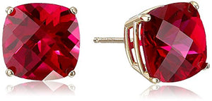 14k Yellow Gold Cushion-Cut Checkerboard Created Ruby Stud Earrings (8mm)