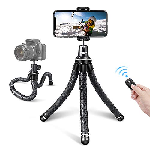 UBeesize Flexible Cell Phone Tripod, Mini Travel Tripod Stand with Wireless Remote Shutter, Universal Adapter Compatible with iPhone, Android, GoPro, DSLR, Action Camera. (Silver)