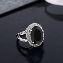 Load image into Gallery viewer, GemStoneKing 6.44 Carat 14X10MM Oval Natural Genuine Black Onyx Women&#39;s Ring Solid 925 Sterling Silver Cocktail Ring , Black and White , (SIZE 7)
