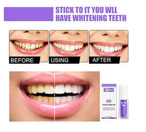 2 PCS V34 Colour Corrector Teeth Whitening Sensitive Teeth Toothpaste, Intensive Stain Removal Teeth Reduce Yellowing （Purple）