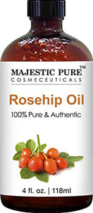 Majestic Pure Rosehip Oil for Face, Nails, Hair and Skin, Pure & Natural, Cold Pressed Premium Rose Hip Seed Oil, 4 oz