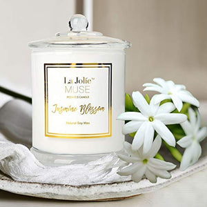 LA JOLIE MUSE Jasmine Scented Candle, Gift for Women, Natural Soy Wax, 65 Hours Burn Fine Home Fragrance, Glass Jar Candles