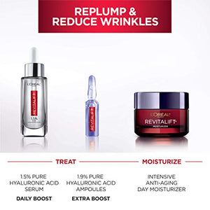 L'Oreal Paris Revitalift Anti-Aging Skin Care Regimen Kit with Hyaluronic Acid Facial Serum and Triple Power Face Moisturizer, Paraben and Fragrance Free, 2 count