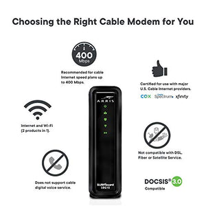 ARRIS SURFboard SBG10 DOCSIS 3.0 Cable Modem & AC1600 Dual Band Wi-Fi Router, Approved for Cox, Spectrum, Xfinity & others (black)