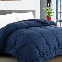 Load image into Gallery viewer, KARRISM All Season Down Alternative Oversized Queen Comforter, Winter Warm Ultra Soft Quilted Duvet Insert with Corner Tabs, Wavy Box Stitched, Luxury Fluffy &amp; Lightweight (Navy, 98 x 98 inches)
