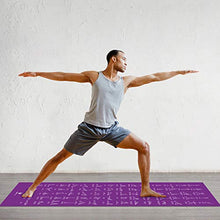 Load image into Gallery viewer, NewMe Fitness Instructional Yoga Mat, Purple - Printed w/ 70 Illustrated Poses, 24” Wide x 68” Long, for Women &amp; Men : Non Slip, Eco Friendly PVC, Non Toxic : for Home or Gym : 5mm Thick
