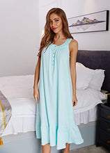 Load image into Gallery viewer, 100% Cotton Nightgowns for Women Soft Ladies Gowns Sleepwear Long Sleeveless Nightgown Green L
