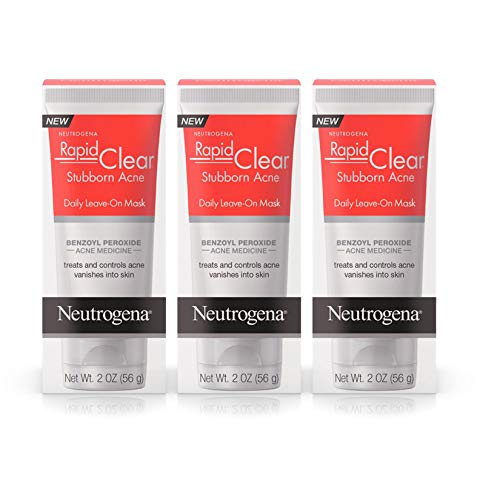 Neutrogena Rapid Clear Stubborn Acne Daily Leave-on Face Mask with Benzoyl Peroxide Acne Medicine to Clear Breakouts, 2 oz (Pack of 3)