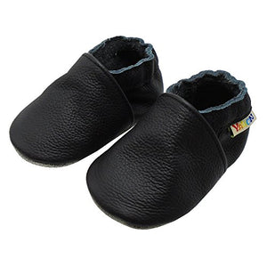 YALION Baby Boys Girls Shoes Crawling Slipper Toddler Infant Soft Leather First Walking Moccs(Black,12-18 Months)