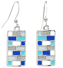 Load image into Gallery viewer, Lova Jewelry Aqua Turquoise Electric Blue Mosaic Glitter Silver Tone Metal Necklace Earrings Set
