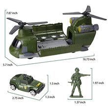 Load image into Gallery viewer, JOYIN Military Transport Cargo Airplane Car Toy Play Set Including Friction Powered Helicopter with Light, 6 Die-Cast Military Cars &amp; 12 Army Men Figures for Over 3 Years Old Boys and Girls
