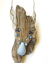 Load image into Gallery viewer, Blue Celestite/Angelite Teardrop shape macrame necklace, handmade
