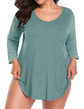 Load image into Gallery viewer, BELAROI Womens Plus Size Tunic Tops 3/4 Sleeve V Neck T Shirts Basic Tee Loose Blouses with Pocket(3X,Grayish Green)
