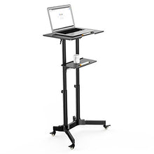 Load image into Gallery viewer, 1home Steel Mobile Stand Up Desk Ajustable Laptop Workstation Muti-Purpose Rolling Podium Lectern with Wheels Laptop Workstation Desk with Storage Tray Black
