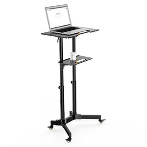 1home Steel Mobile Stand Up Desk Ajustable Laptop Workstation Muti-Purpose Rolling Podium Lectern with Wheels Laptop Workstation Desk with Storage Tray Black