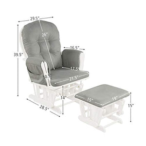 Costzon Baby Glider and Ottoman Cushion Set, Wood Baby Rocker Nursery Furniture, Upholstered Comfort Nursery Chair & Ottoman with Padded Arms (Light Gray)