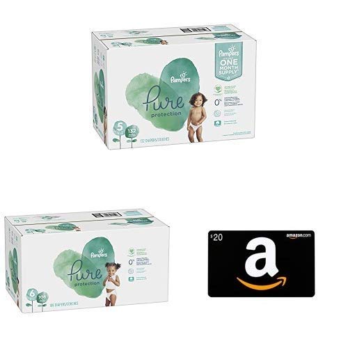 Size 5, 132 Count - Pampers Pure Disposable Baby Diapers,   with Size 6, 108 Count - Pampers Pure Disposable Baby Diapers,   and Amazon.com $20 Gift Card in a Greeting Card (Madonna with Child Design)
