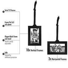 Load image into Gallery viewer, Americanflat Bronze Family Tree with 12 Hanging Picture Frames 2&quot; x 3&quot; in Black and Adjustable Ribbon Tassels - 22&quot;
